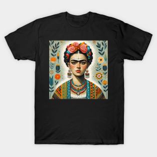 Latina woman frida kahlo looklike folk portrait T-Shirt